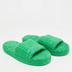 Pre Owned Fendi Size 41 Green Knit Fabric Flat Slides
