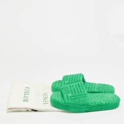 Pre Owned Fendi Size 41 Green Knit Fabric Flat Slides