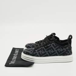 مملوكة مسبقًا Fendi Size 38 Black/Grey Fabric FF Motif Platform Sneakers
