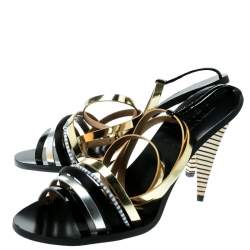 Pre Owned Fendi Multicolor Leather And Satin Ankle Wrap Strappy Sandals Size 39