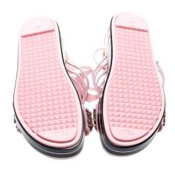 مملوكة مسبقًا Fendi Pink Leather Crocodile Crystal Embellished Flat Platform Sandals Size 39