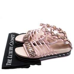 مملوكة  مسبقًا Fendi Pink Leather Crocodile Crystal Embellished Flat Platform Sandals Size 39