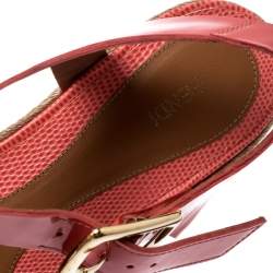 Pre Owned Fendi Pink Lizard Embossed Leather Hydra Cross Strap Espadrille Platform Sandals Size 38.5
