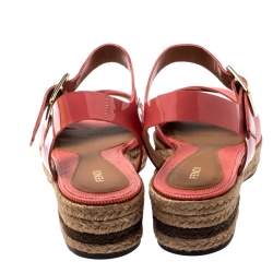 Pre Owned Fendi Pink Lizard Embossed Leather Hydra Cross Strap Espadrille Platform Sandals Size 38.5