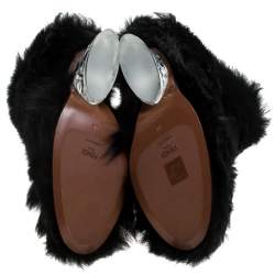 Pre Owned Fendi Black Fur Ankle Boots Size 38