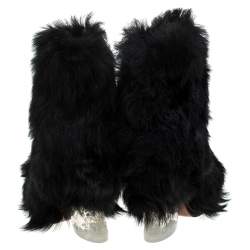 Pre Owned Fendi Black Fur Ankle Boots Size 38