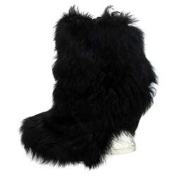 Pre Owned Fendi Black Fur Ankle Boots Size 38