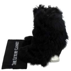 Pre Owned Fendi Black Fur Ankle Boots Size 38