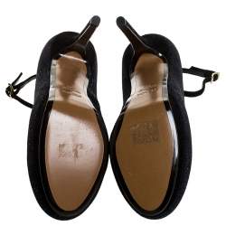 Pre Owned Fendi Black Glitter Suede Platform Ankle Strap Pumps Size 38