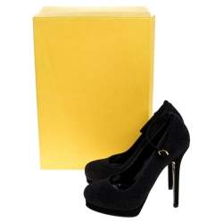 Pre Owned Fendi Black Glitter Suede Platform Ankle Strap Pumps Size 38