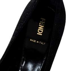Pre Owned Fendi Black Glitter Suede Platform Ankle Strap Pumps Size 38