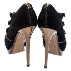 Pre Owned Fendi Black Suede Leather Victorian Peep Toe Platform Pumps Size 38