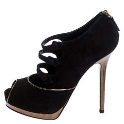 Pre Owned Fendi Black Suede Leather Victorian Peep Toe Platform Pumps Size 38