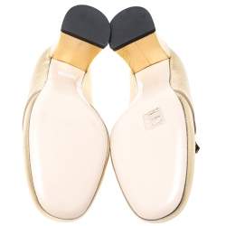 Pre Owned Fendi Gold textured Leather Geometric Stud Loafer Pumps Size 39