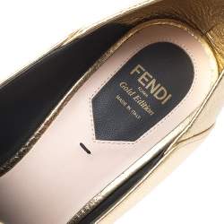 Pre Owned Fendi Gold textured Leather Geometric Stud Loafer Pumps Size 39