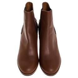 Pre Owned Fendi Brown Leather Wedge Heel Ankle Boots Size 41