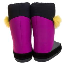 Pre Owned Fendi Multicolor Suede, Nylon And Fox Fur Monster Snow Boots Size 37