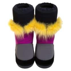 Pre Owned Fendi Multicolor Suede, Nylon And Fox Fur Monster Snow Boots Size 37
