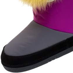 Pre Owned Fendi Multicolor Suede, Nylon And Fox Fur Monster Snow Boots Size 37
