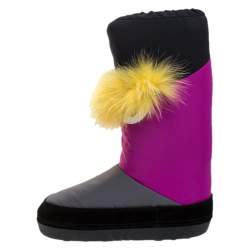Pre Owned Fendi Multicolor Suede, Nylon And Fox Fur Monster Snow Boots Size 37