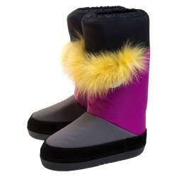 Pre Owned Fendi Multicolor Suede, Nylon And Fox Fur Monster Snow Boots Size 37