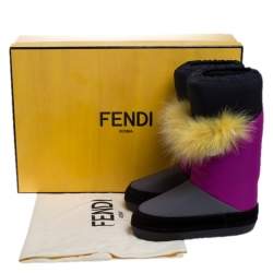 Pre Owned Fendi Multicolor Suede, Nylon And Fox Fur Monster Snow Boots Size 37