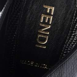 Pre Owned Fendi Black Lizard Embossed And Patent Leather Peep Toe Sandals Size 40