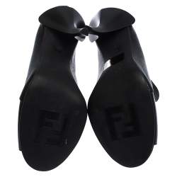 Pre Owned Fendi Black Lizard Embossed And Patent Leather Peep Toe Sandals Size 40