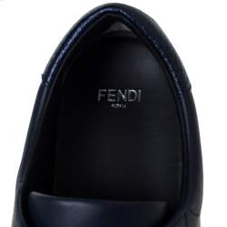 Pre Owned Fendi Blue Leather And Logo Knit Rockoclick Slip On Sneakers Size 39