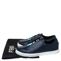 Pre Owned Fendi Blue Leather And Logo Knit Rockoclick Slip On Sneakers Size 39