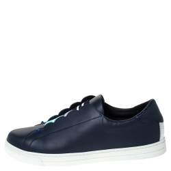 Pre Owned Fendi Blue Leather And Logo Knit Rockoclick Slip On Sneakers Size 39