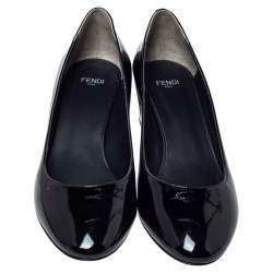Pre Owned Fendi Monochrome Patent Leather Block Heel Pumps Size 40