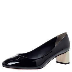 Pre Owned Fendi Monochrome Patent Leather Block Heel Pumps Size 40