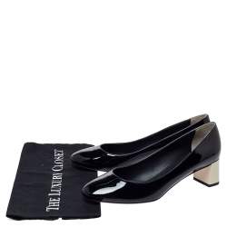 Pre Owned Fendi Monochrome Patent Leather Block Heel Pumps Size 40