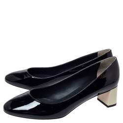 Pre Owned Fendi Monochrome Patent Leather Block Heel Pumps Size 40