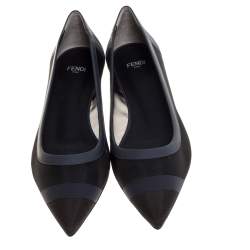 Fendi Black/Navy Blue Mesh Pointed Toe Ballet Flats Size 38