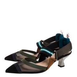 Pre Owned Fendi Multicolor Mesh And Fabric Colibri Slingback Pointed Toe Sandals Size 37