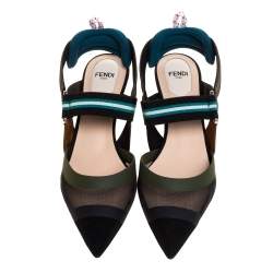 Pre Owned Fendi Multicolor Mesh And Fabric Colibri Slingback Pointed Toe Sandals Size 37