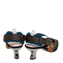 Pre Owned Fendi Multicolor Mesh And Fabric Colibri Slingback Pointed Toe Sandals Size 37