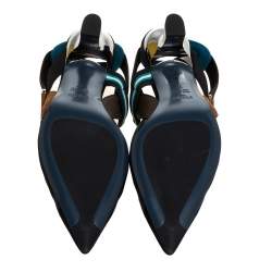 Pre Owned Fendi Multicolor Mesh And Fabric Colibri Slingback Pointed Toe Sandals Size 37