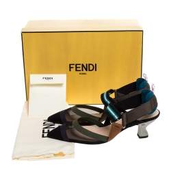 Pre Owned Fendi Multicolor Mesh And Fabric Colibri Slingback Pointed Toe Sandals Size 37