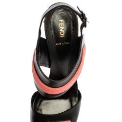 Pre Owned Fendi Black/Pink Leather Polifonia Studded Ankle Strap Sandals Size 40.5