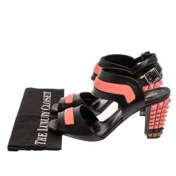 Pre Owned Fendi Black/Pink Leather Polifonia Studded Ankle Strap Sandals Size 40.5