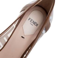 Pre Owned Fendi White/Brown Zucca PVC and Leather Trim Colibri Pointed Toe Pumps Size 37.5