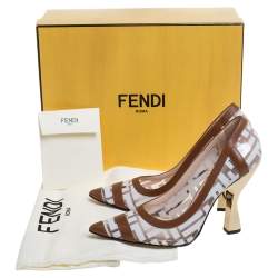 Pre Owned Fendi White/Brown Zucca PVC and Leather Trim Colibri Pointed Toe Pumps Size 37.5