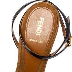 Pre Owned Fendi Brown/Black Suede and Leather Bow Ankle Strap Platform Sandals Size 41
