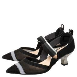 Pre Owned Fendi Multicolor Mesh, Elastic And Canvas Colibri Slingback Pointed Toe Sandals Size 37