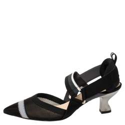 Pre Owned Fendi Multicolor Mesh, Elastic And Canvas Colibri Slingback Pointed Toe Sandals Size 37