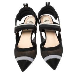 Pre Owned Fendi Multicolor Mesh, Elastic And Canvas Colibri Slingback Pointed Toe Sandals Size 37