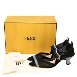 Pre Owned Fendi Multicolor Mesh, Elastic And Canvas Colibri Slingback Pointed Toe Sandals Size 37